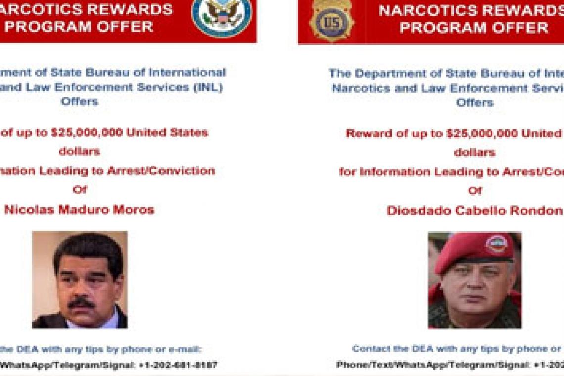 Estados Unidos aumenta a US$25 millones las recompensas por atrapar a Nicolás Maduro y Diosdado, Cabello