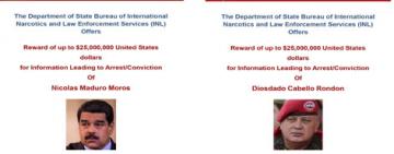 Estados Unidos aumenta a US$25 millones las recompensas por atrapar a Nicolás Maduro y Diosdado, Cabello