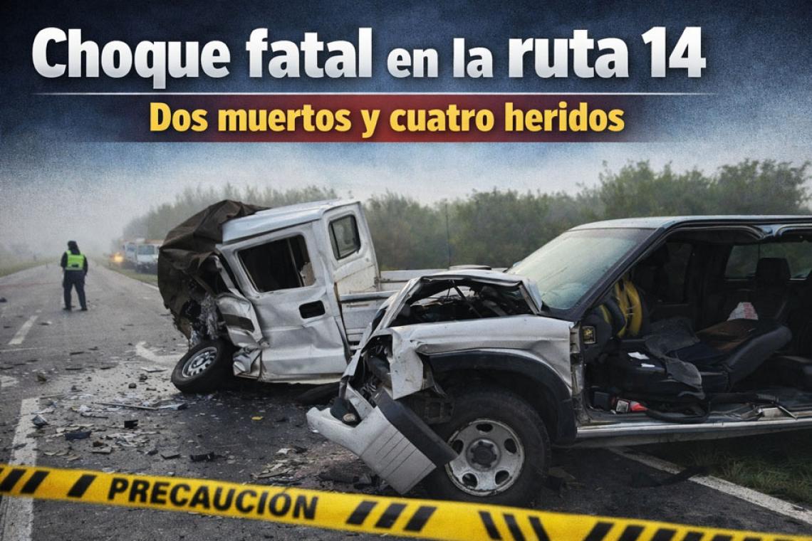 Choque fatal en la ruta 14 entre Bigand y Villa Mugueta: dos muertos y cuatro heridos