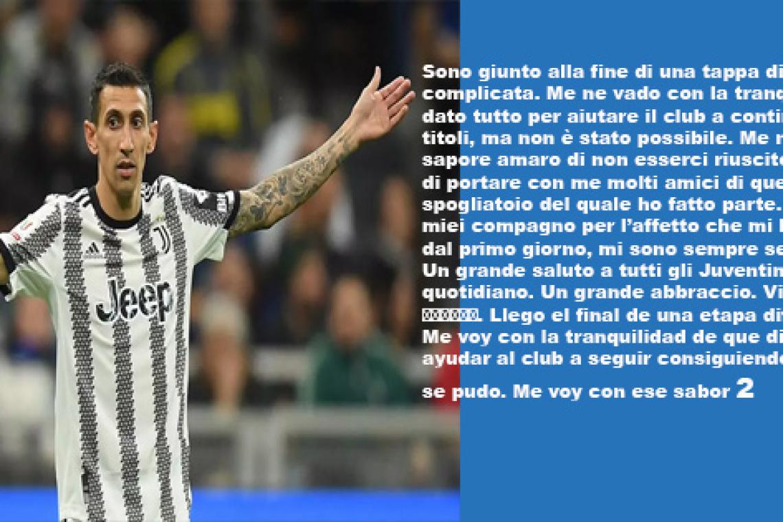 Di María confirma su salida de Juventus: "Me voy con sabor amargo"