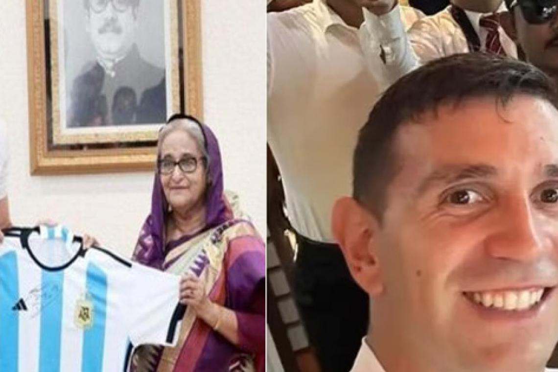 "Dibu" Martínez causa furor en Blangladesh durante una visita promocional