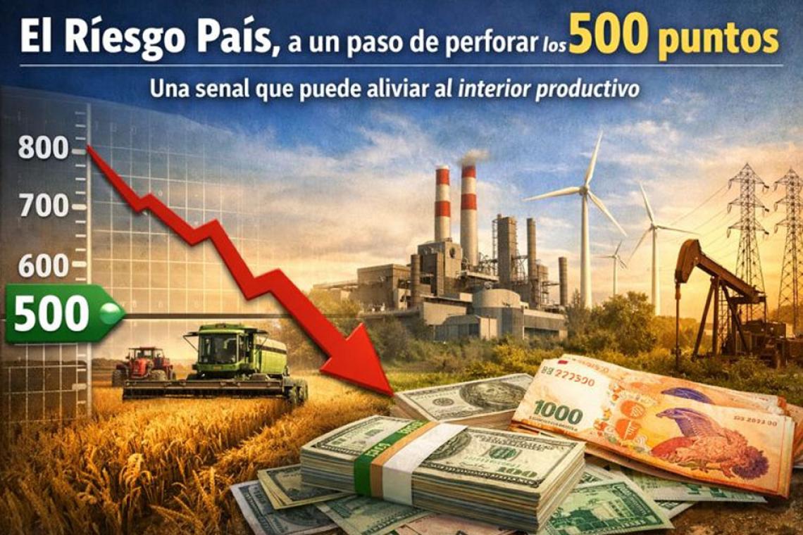 El Riesgo País, a un paso de perforar los 500 puntos: una señal que puede aliviar al interior productivo