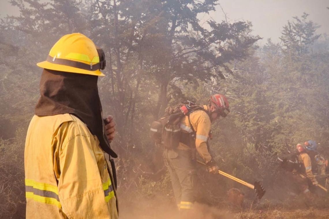 Brigadistas santafesinos ya combaten los incendios forestales en Puerto Patriada, en Chubut