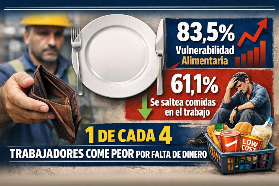 Uno de cada cuatro trabajadores reduce la cantidad o calidad de sus comidas por falta de recursos