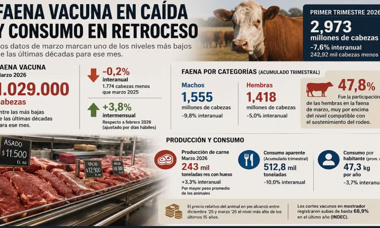 La faena vacuna cayó al nivel más bajo en décadas y el consumo de carne sigue retrocediendo