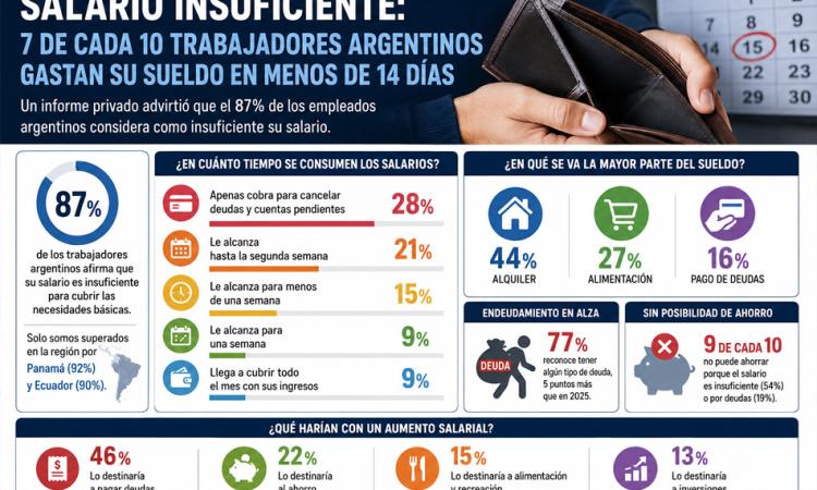 Salarios en crisis: 7 de cada 10 trabajadores argentinos gastan todo su sueldo antes de mitad de mes