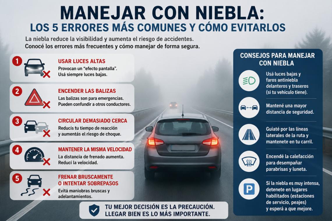 Manejar con niebla: los errores más comunes que pueden terminar en tragedia