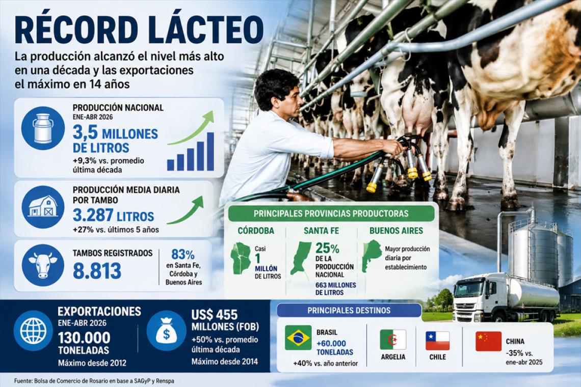 La lechería argentina vive su mejor momento en una década: producción récord y exportaciones en máximos de 14 años