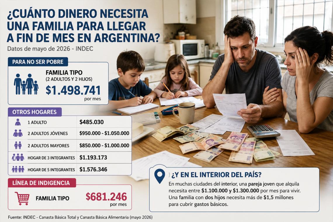 Una familia necesita casi $1,5 millones por mes para no ser pobre en Argentina