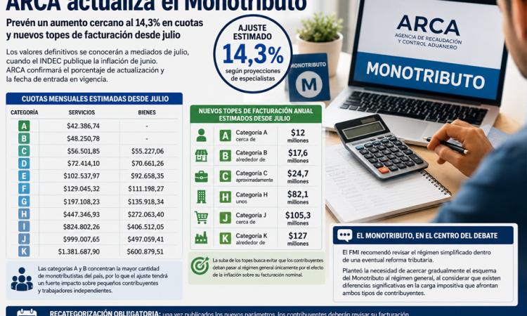 ARCA actualizará el Monotributo: prevén un aumento cercano al 14,3% en cuotas y nuevos topes de facturación