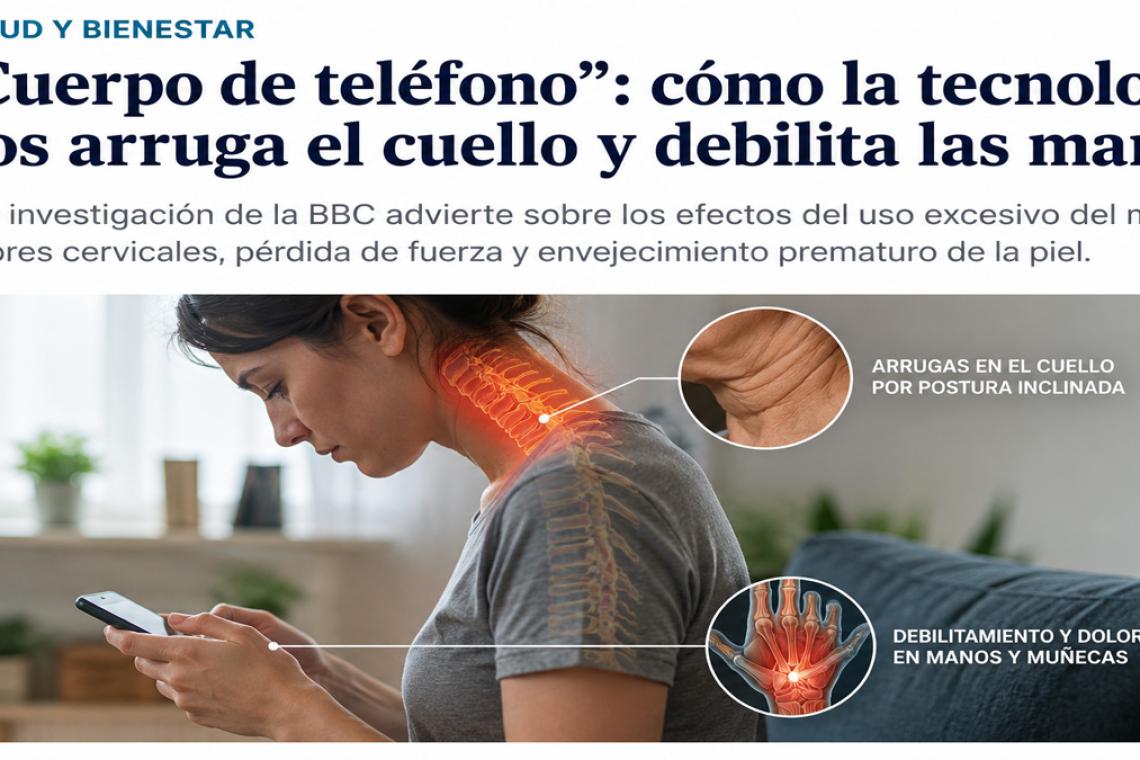 "Cuerpo de teléfono": el impacto silencioso del celular en el cuello, las manos y la postura