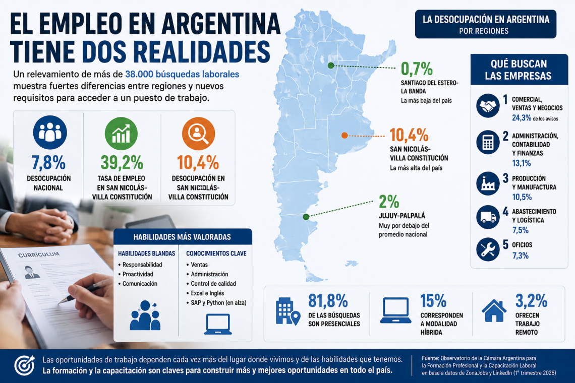 El empleo muestra dos Argentinas: fuertes diferencias entre regiones y nuevas habilidades para conseguir trabajo