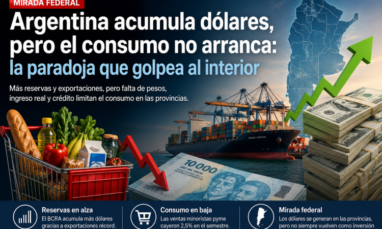 Argentina acumula dólares, pero el consumo no arranca: la paradoja que golpea al interior