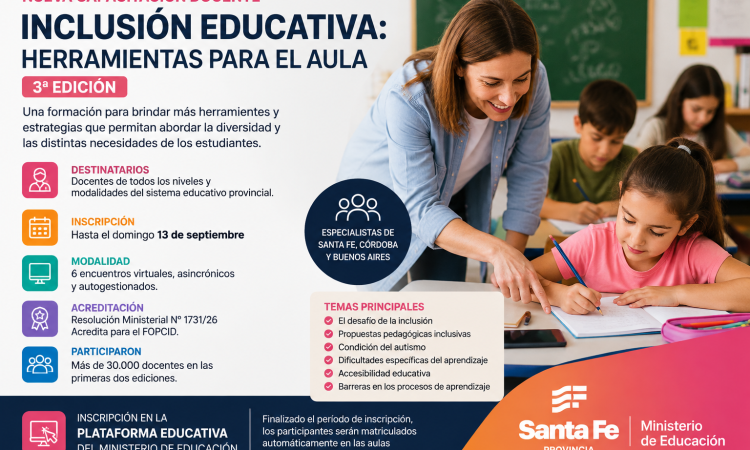 Santa Fe abre una nueva capacitación docente sobre inclusión educativa