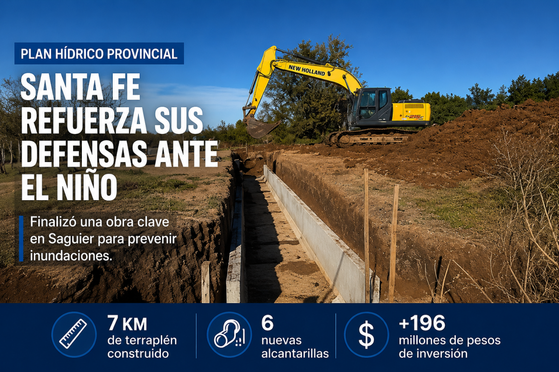 Santa Fe refuerza sus defensas ante El Niño: finalizó una obra hídrica clave en Saguier
