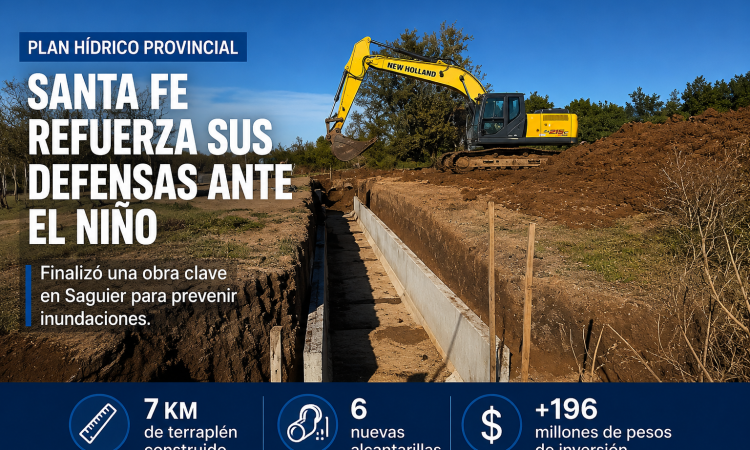 Santa Fe refuerza sus defensas ante El Niño: finalizó una obra hídrica clave en Saguier