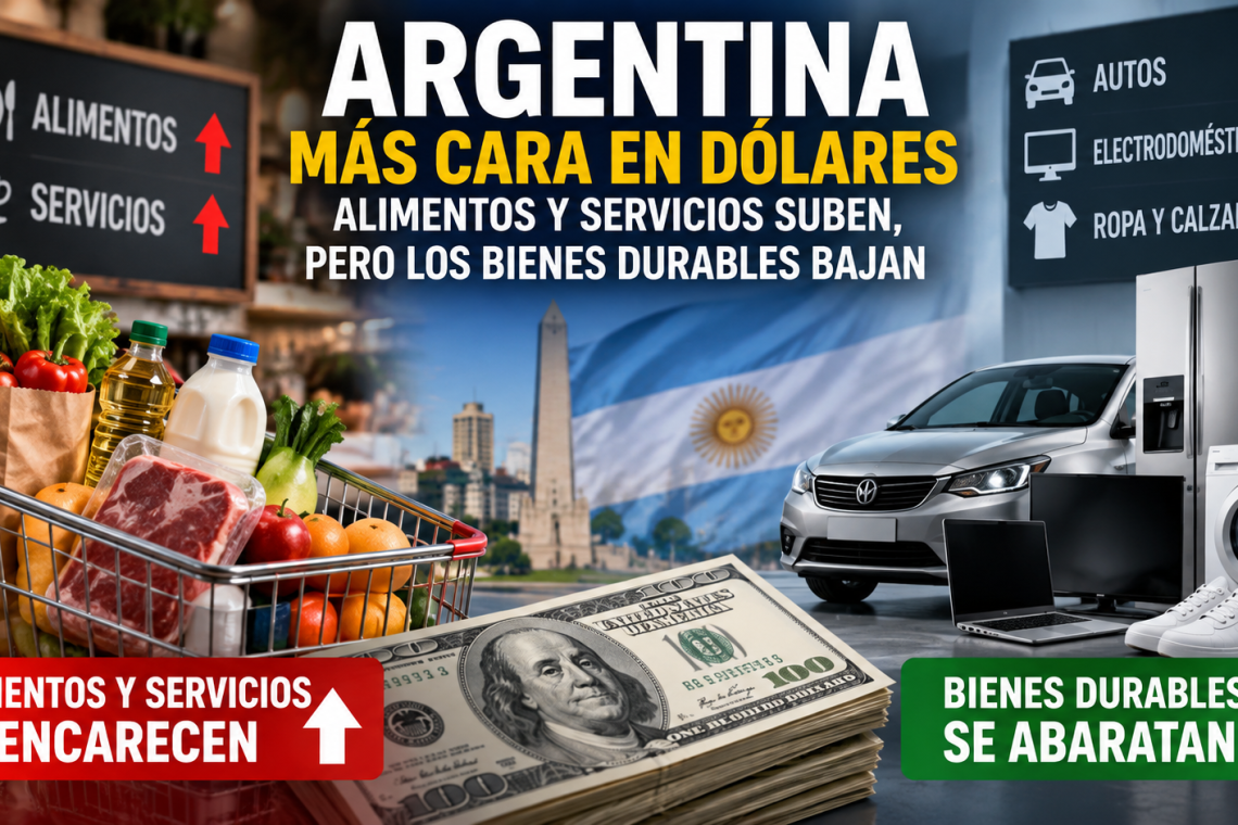 Argentina vuelve a encarecerse en dólares: alimentos y servicios suben, pero los bienes durables bajan