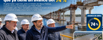 Pullaro recorrió el nuevo puente Santa Fe-Santo Tomé, que ya alcanza un 74 % de avance