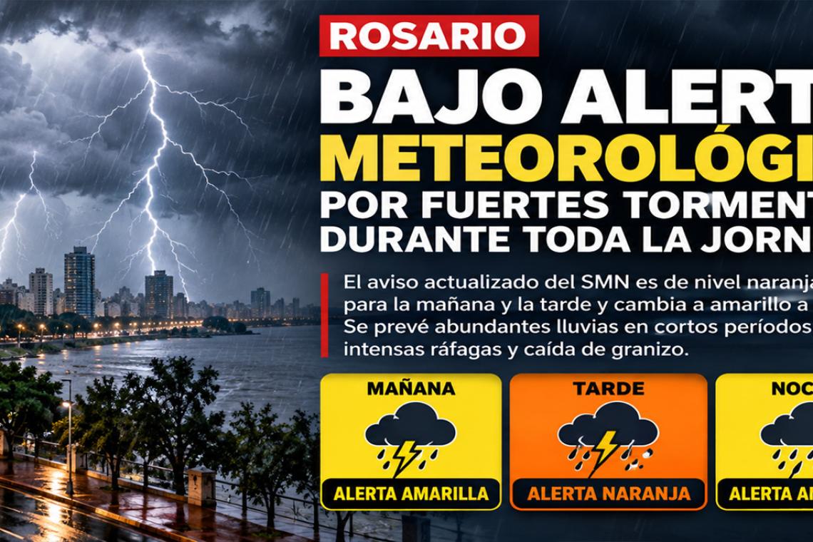 Rosario bajo alerta meteorológica por fuertes tormentas durante toda la jornada